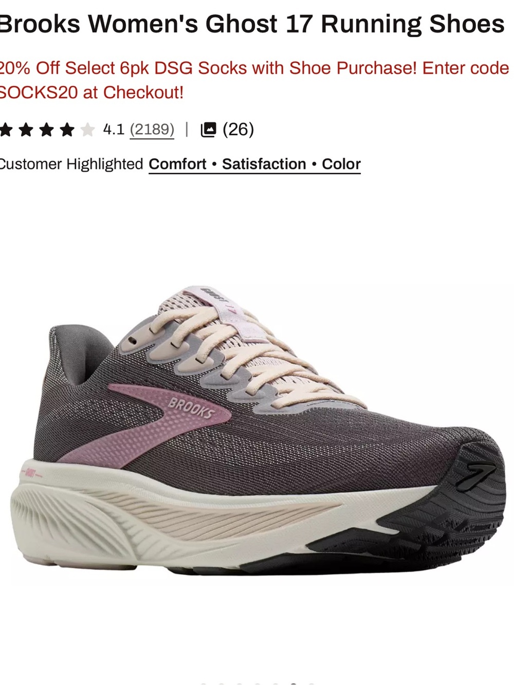 Brooks Women's Ghost 17 Running Shoes - Gray with Pink Accents